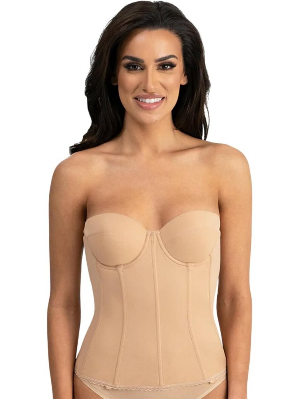 Elegant Longline Corset Bridal Bra with Removable Garters - Shaping & Supportive
